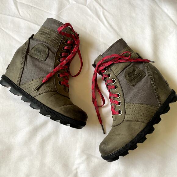 Sorel 6 grey lace up lexi wedge booties - Picture 1 of 6